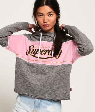 Premium Luxe Colour Block College Crop Hoodie Image 1