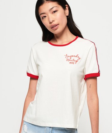 Camiseta de corte cuadrado, ribetes de colores y logo bordado Heritage Image 1
