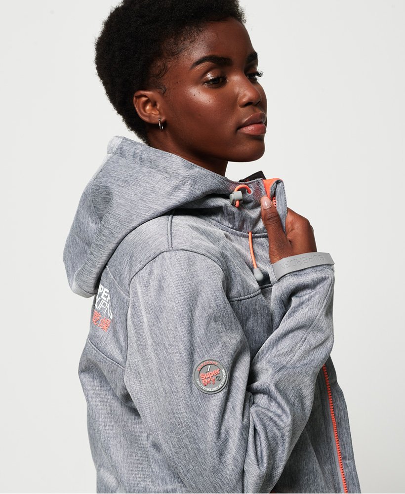 womens Hooded Sherpa SD-Windtrekker Jacket in Light Grey Marl/Ecru