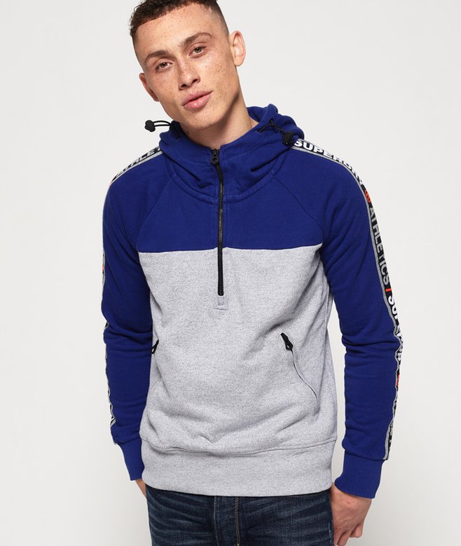 Hombre Sudadera con capucha, media cremallera y bloques de color