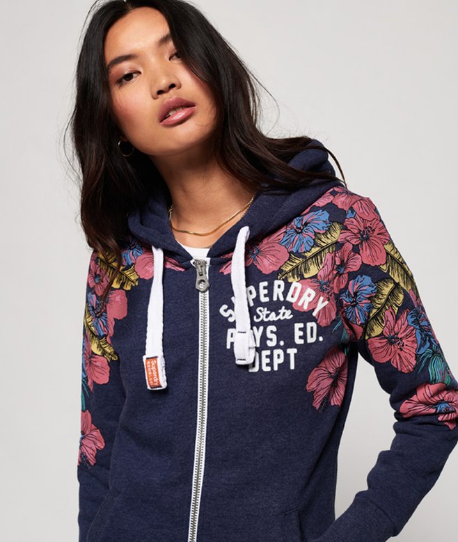 Sweat à Capuche Zippé Victoria's Secret Love Pink - Imprimé Tropical/floral, Neuf Avec étiquette