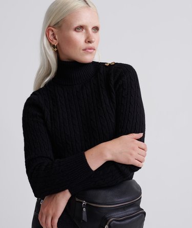 Jersey de cuello vuelto en punto trenzado Croyde Image 1
