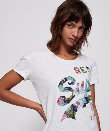 Camiseta ajustada estilo boyfriend logo Vintage de efecto envolvente Image 3