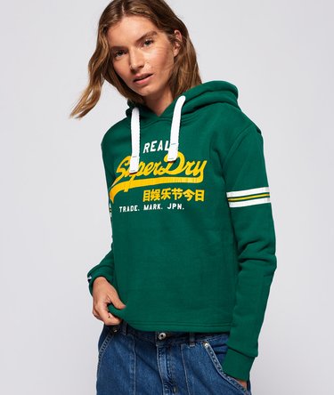 Sweat à capuche court Vintage Logo Varsityvert pinède pour Femme