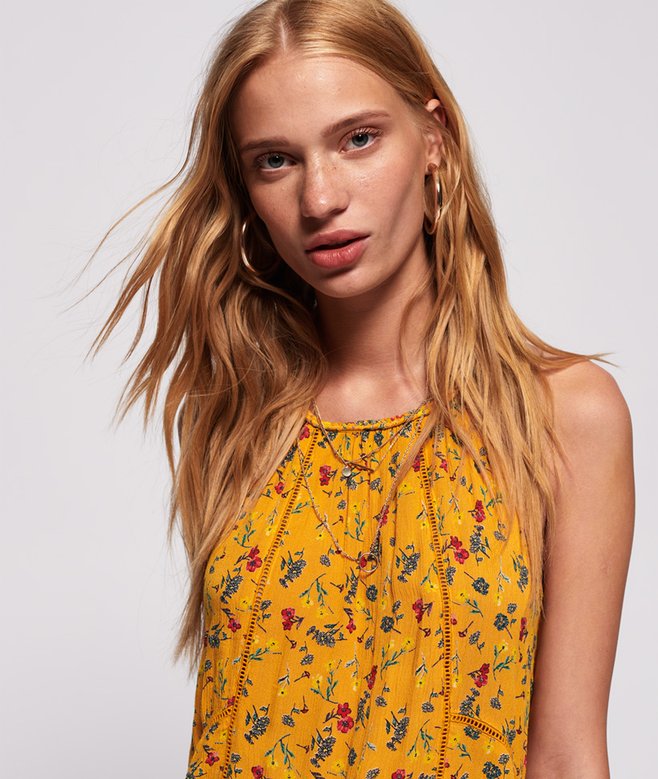 womens Riley Lace Halter Dress in Buttercup | Superdry IE womens Riley Lace Halter Dress in Buttercup | Superdry IE