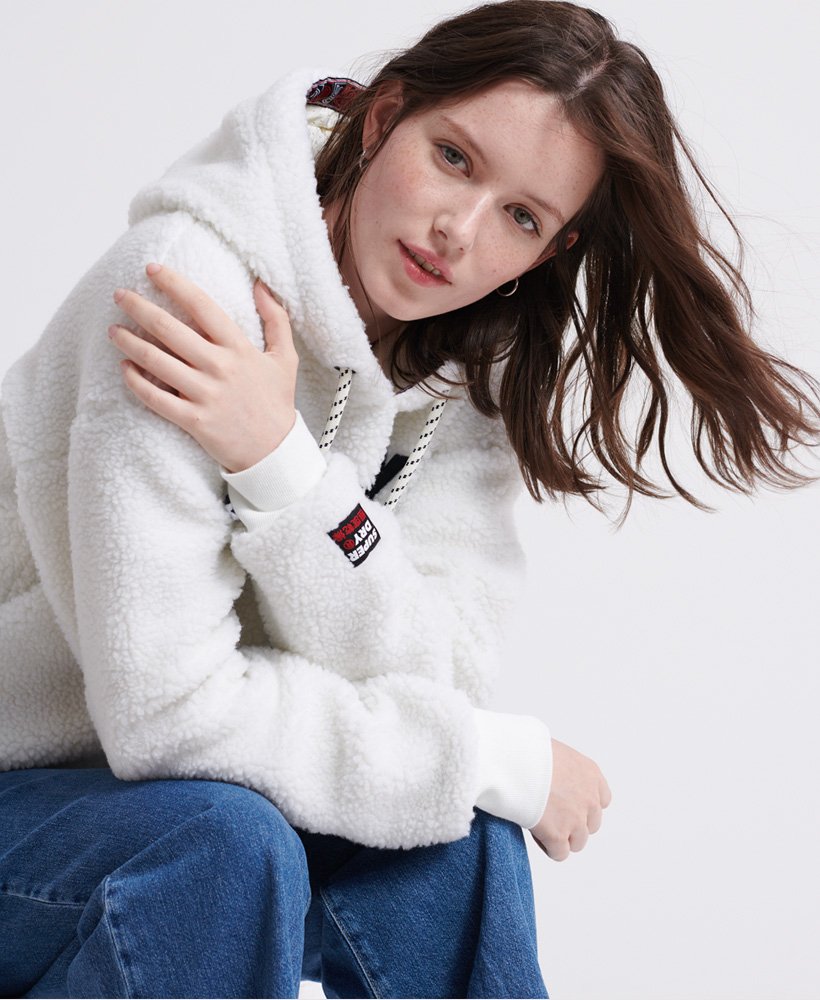 womens Kayla Sherpa Hoodie in ECRU | Superdry UK