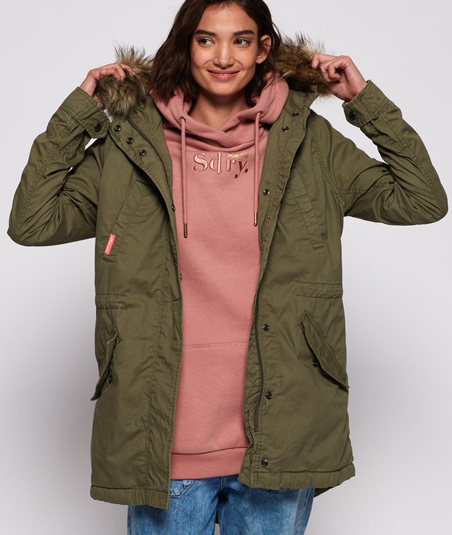 womens Heavy Weather Rookie Fishtail Parka Coat in Deepest Army