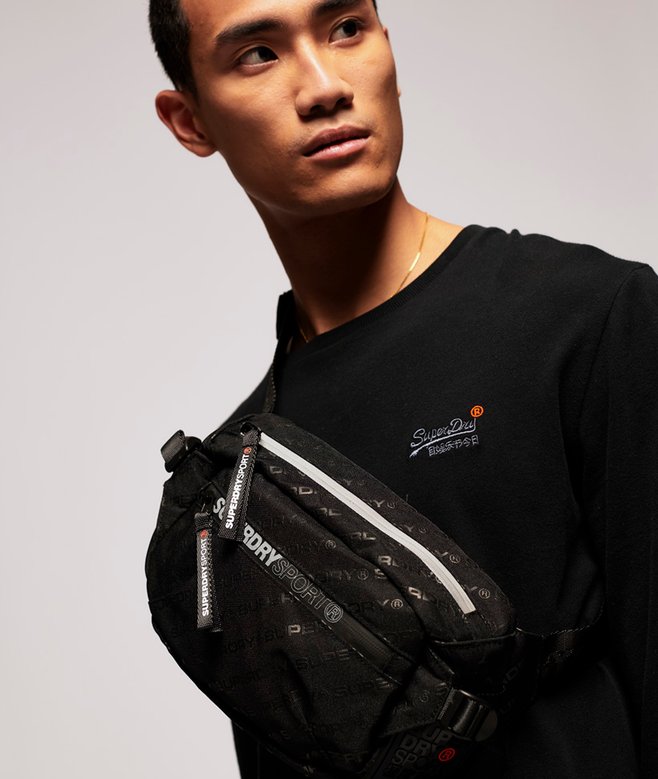 mens Sport Bum Bag in Black AOP Superdry UK