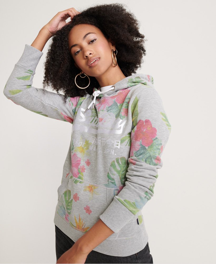 womens Vintage Logo Photo Tropical Hoodie in GREY MARL | Superdry UK