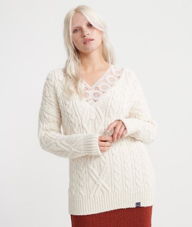 Jersey en punto trenzado con encaje y cuello de pico Lannah Image 1