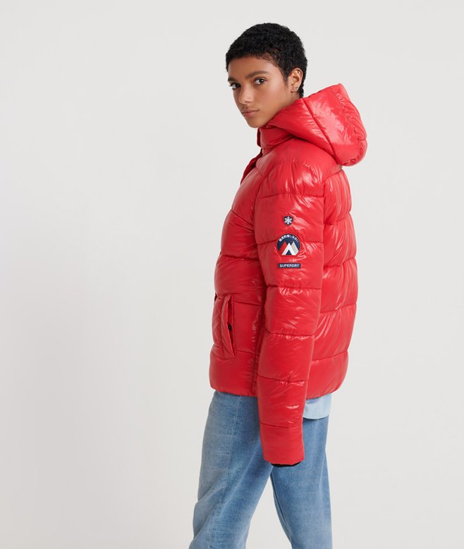 womens High Shine Toya Puffer Jacket in RED Superdry UK