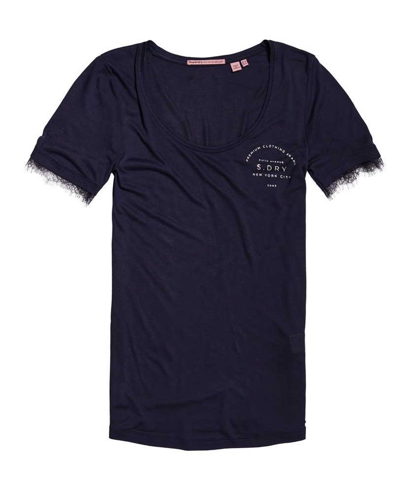 womens Eyelash Lace Graphic T-Shirt in RINSED NAVY | Superdry US