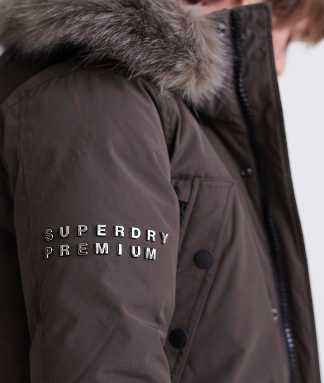 mens Premium Ultimate Down Parka Coat in DEEP KHAKI Superdry UK