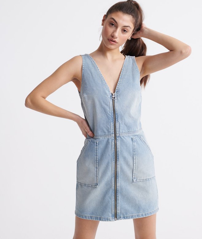 white christmas dresses Stanton St Denim Mini Pini Dress - White Check main image 0