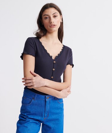 Lace Trim Pointelle Top Image 1