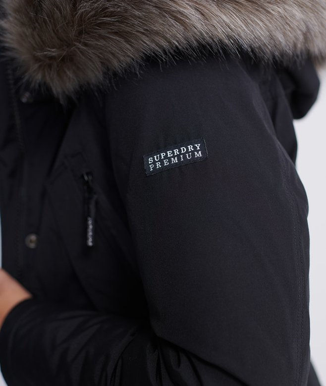 womens Premium Down Classics Alps Parka Coat in Black Superdry