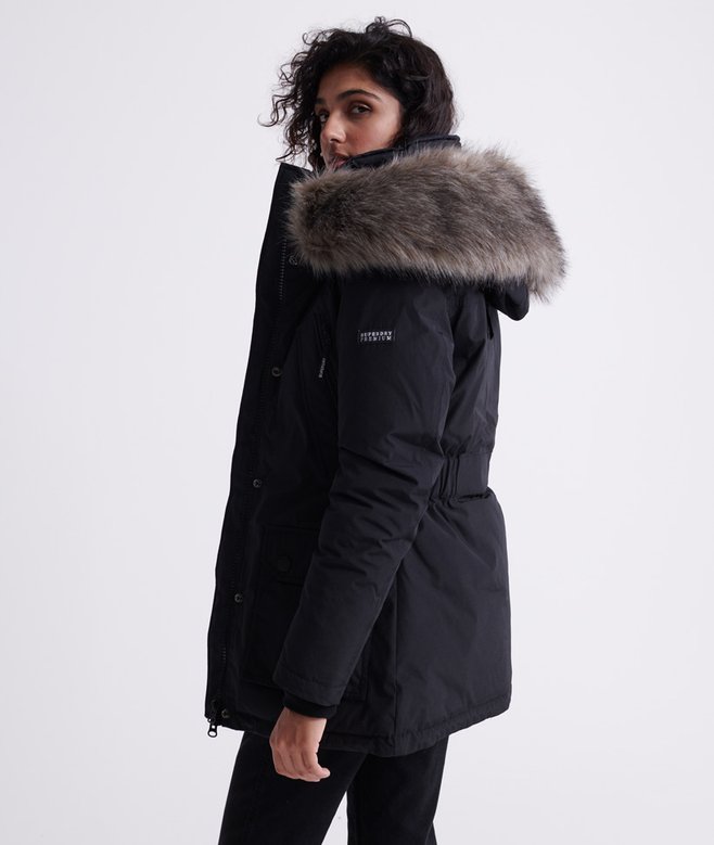 womens Premium Down Classics Alps Parka Coat in Black Superdry UK