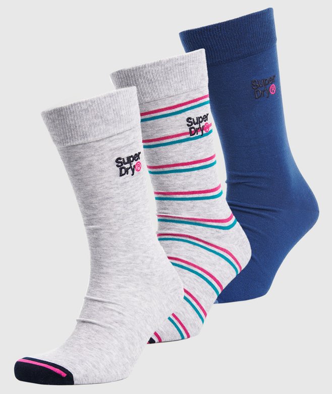Lot De 3 Paires De Chaussettes Superdry Pour Homme - Coton Côtelé - Avec Inscription Et Coutures Contrastées