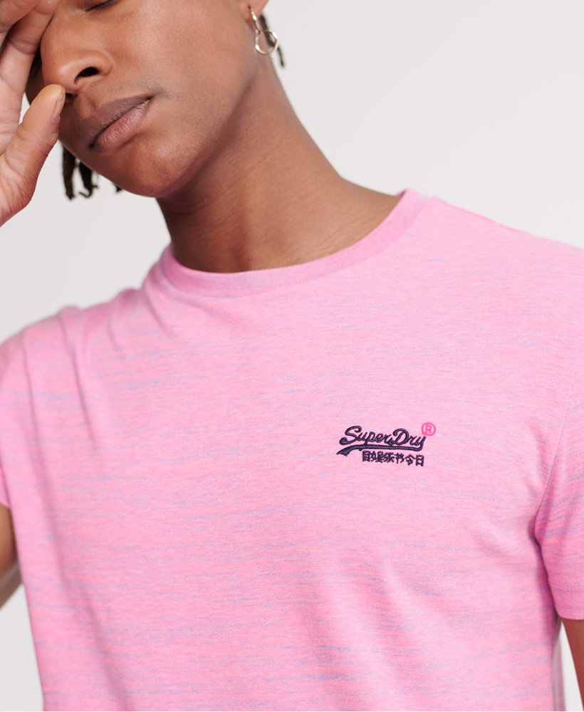 mens Organic Cotton Orange Label Vintage T-Shirt in Neon Pink