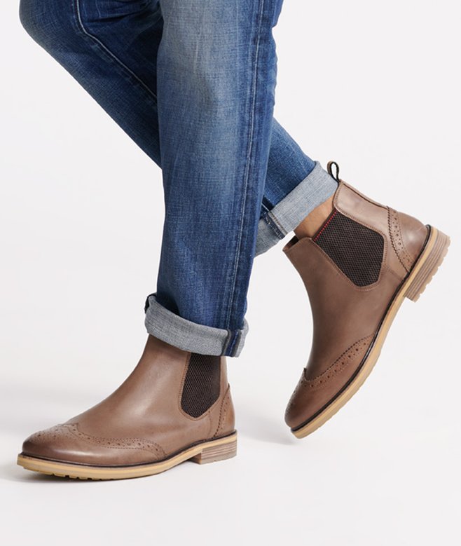 mens Brad Brogue Chelsea Boot in BROWN | Superdry US display picture 2