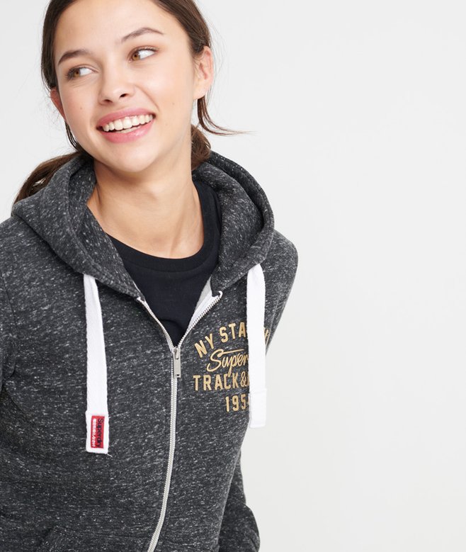 Track Field Kapuzenjacke mit Reißverschluss schwarz meliert für