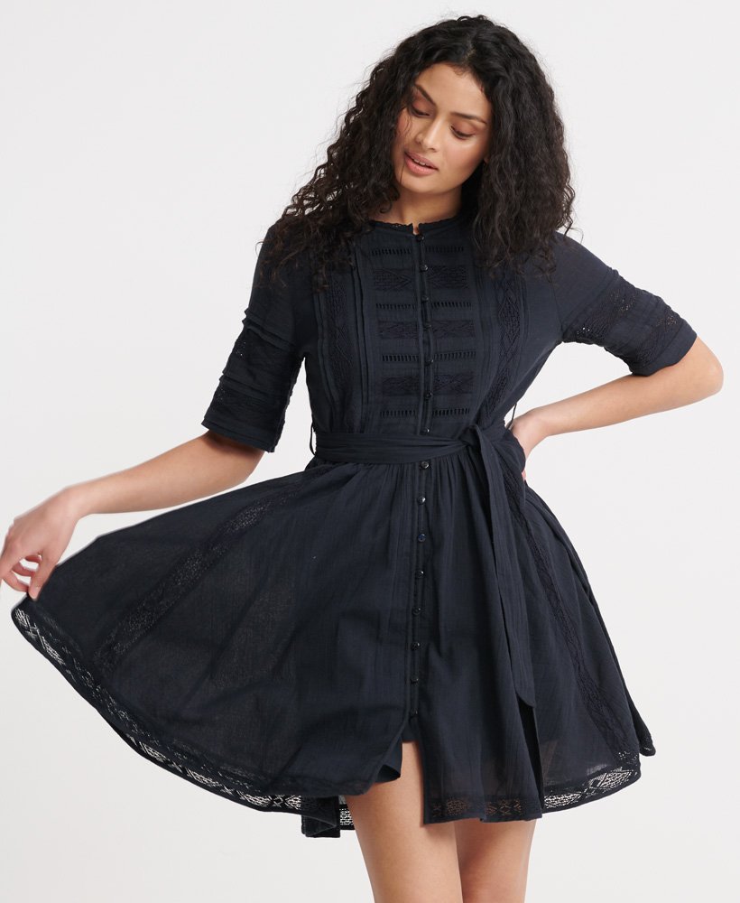womens Ellison Textured Lace Dress in Eclipse Navy | Superdry US