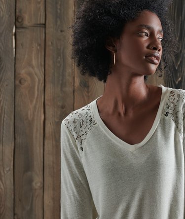NYC Lace Insert Linen Top Image 3