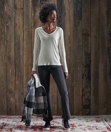 NYC Lace Insert Linen Top Image 2