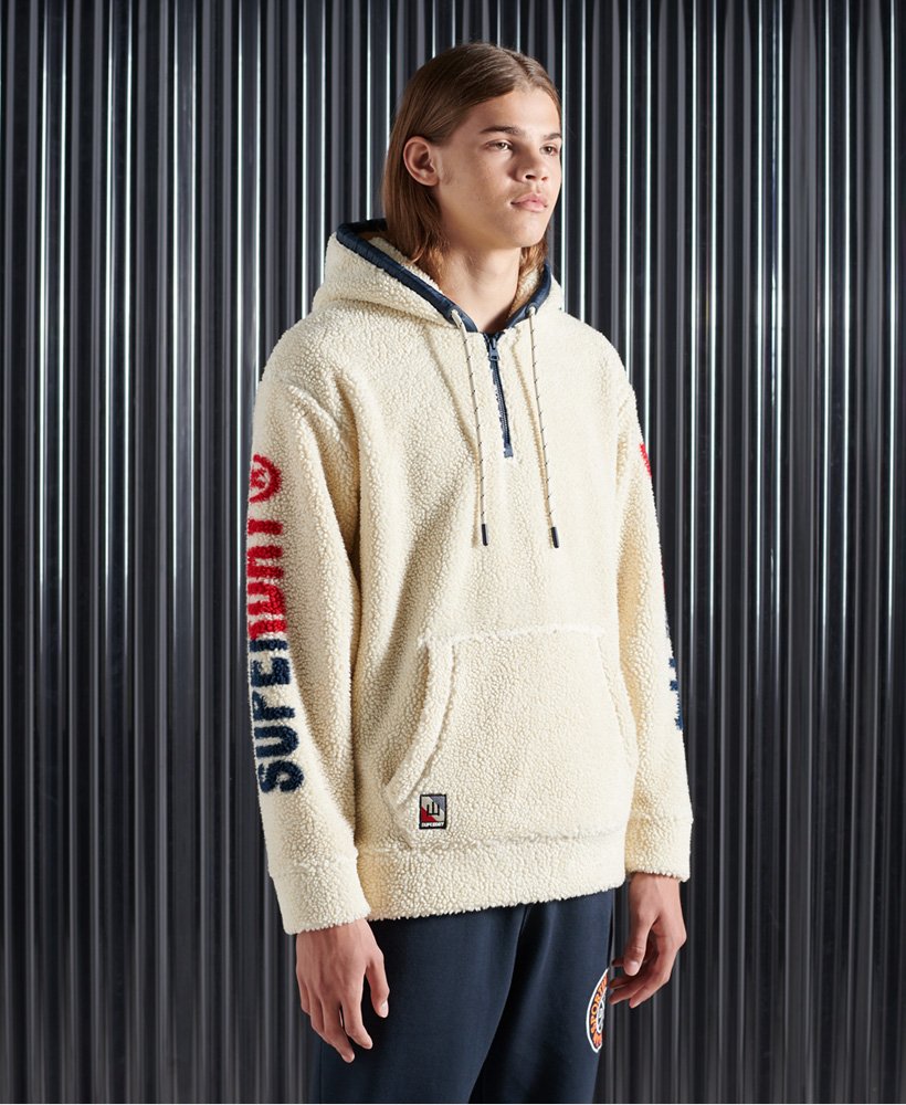 mens NYC Sherpa Hoodie in ECRU | Superdry IE