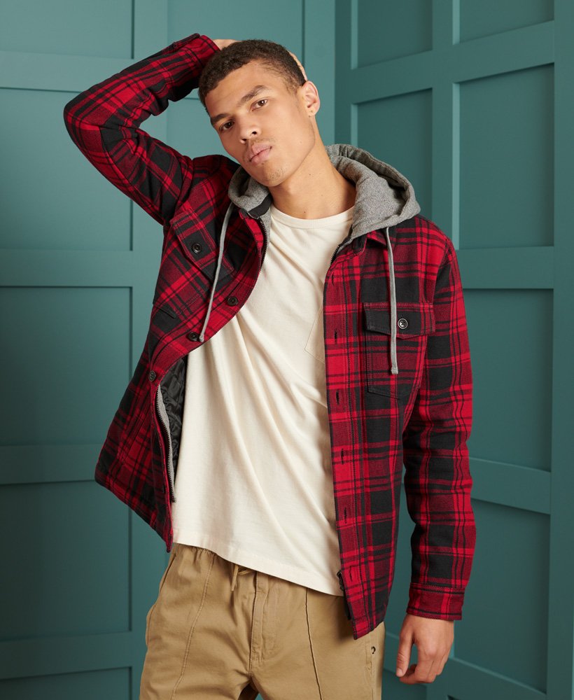 mens Everest Storm Hoodie in Red Check | Superdry US