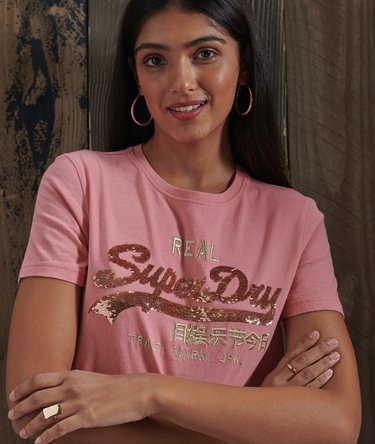 T-shirt z cekinami i Vintage Logo Image 3