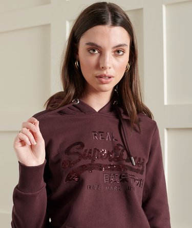 Sweat à capuche brossé à sequins Vintage Logo Image 1