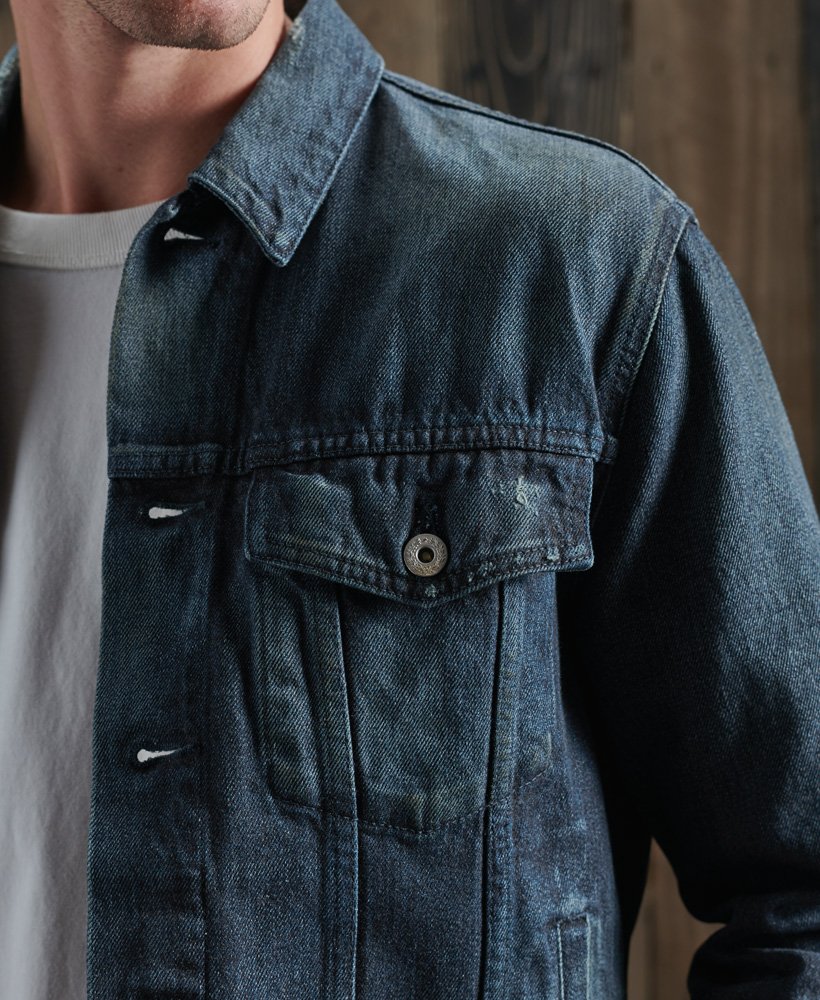 mens Limited Edition Dry Japanese Denim Jacket in Dark