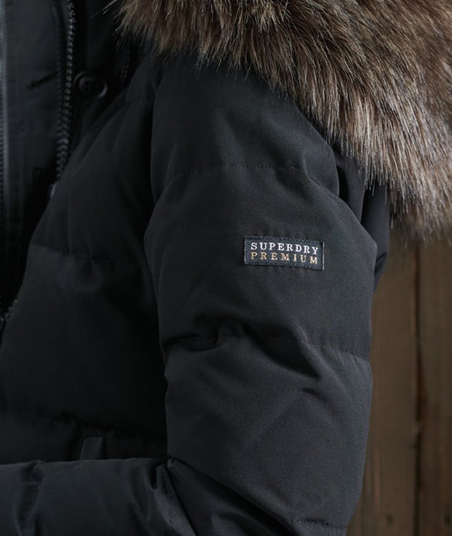 womens Premium Down Classics Rescue Parka Coat in BLACK/GOLD