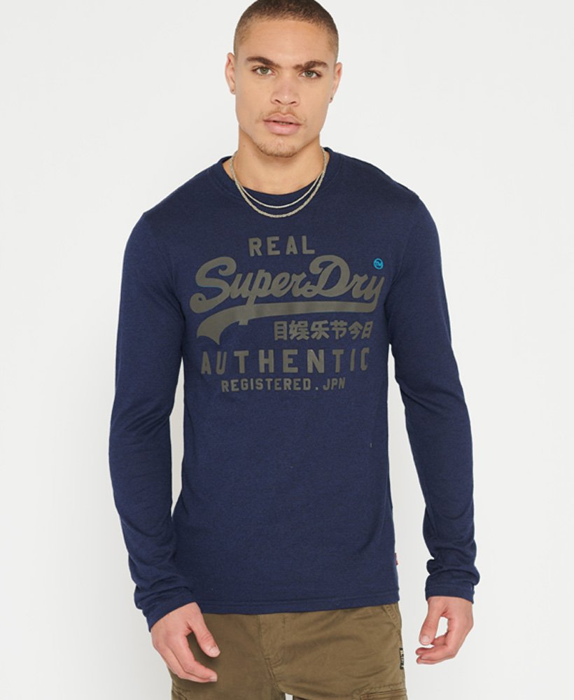 mens Authentic Mono Long Sleeve Top in Bright Navy Grit | Superdry US