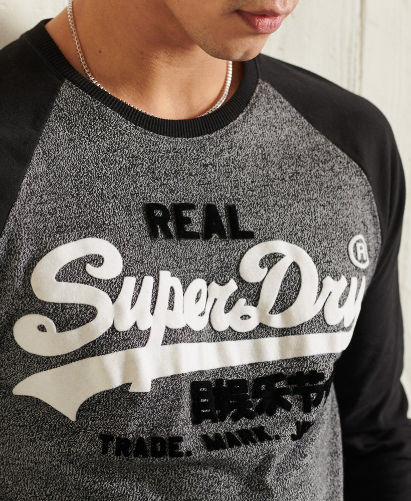 mens Vintage Logo Raglan Long Sleeve Top in BLACK GRIT