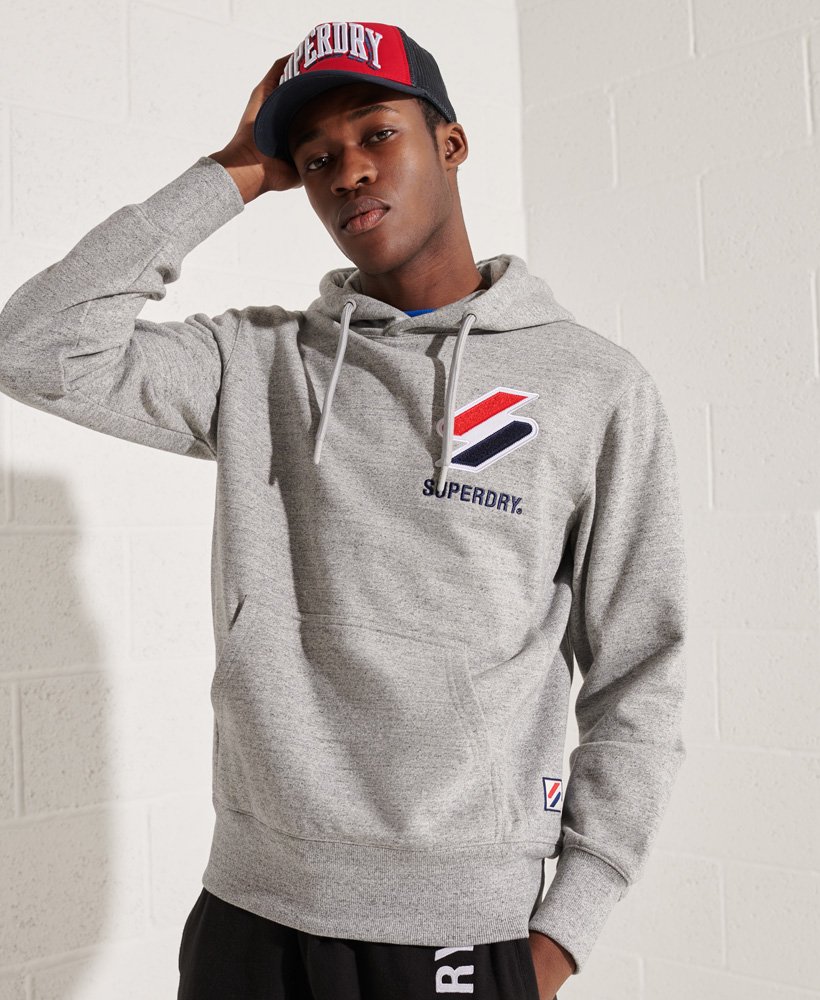 mens Sportstyle Applique Hoodie in GREY SLUB GRINDLE | Superdry US