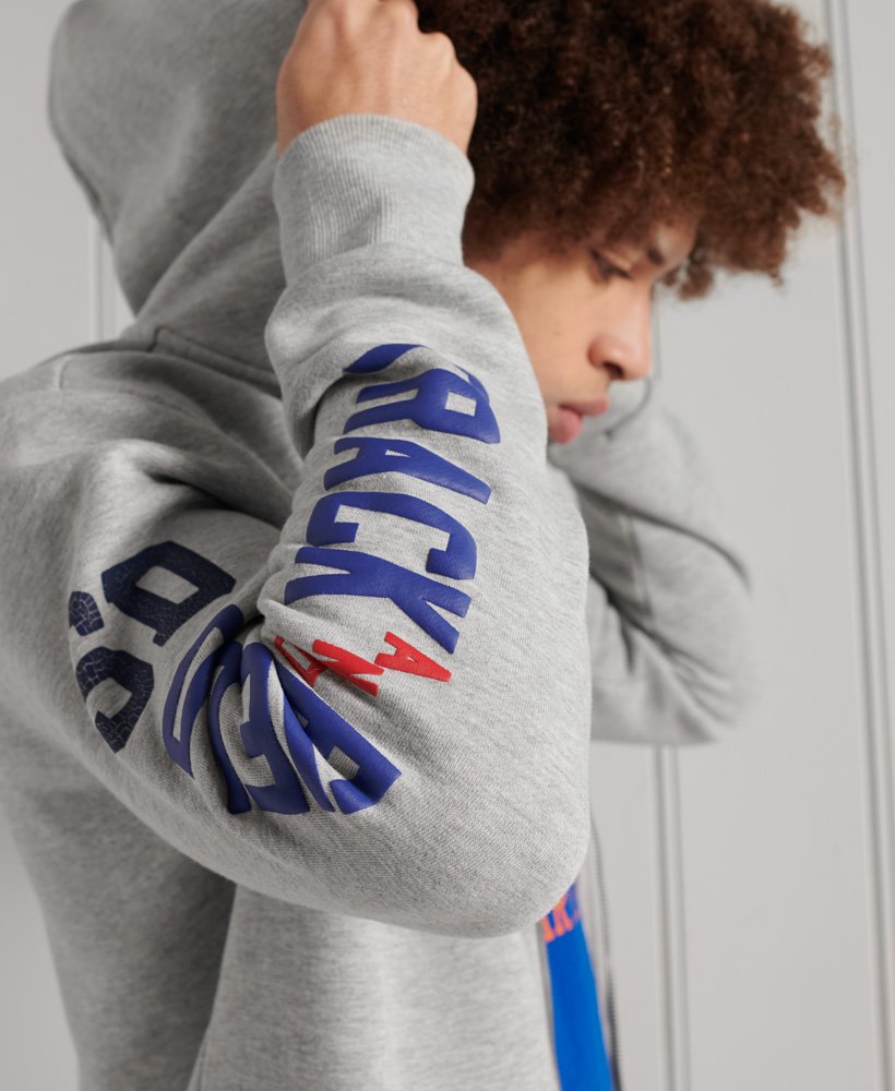 mens Track & Field Graphic Zip Hoodie in Pumice Stone Marl