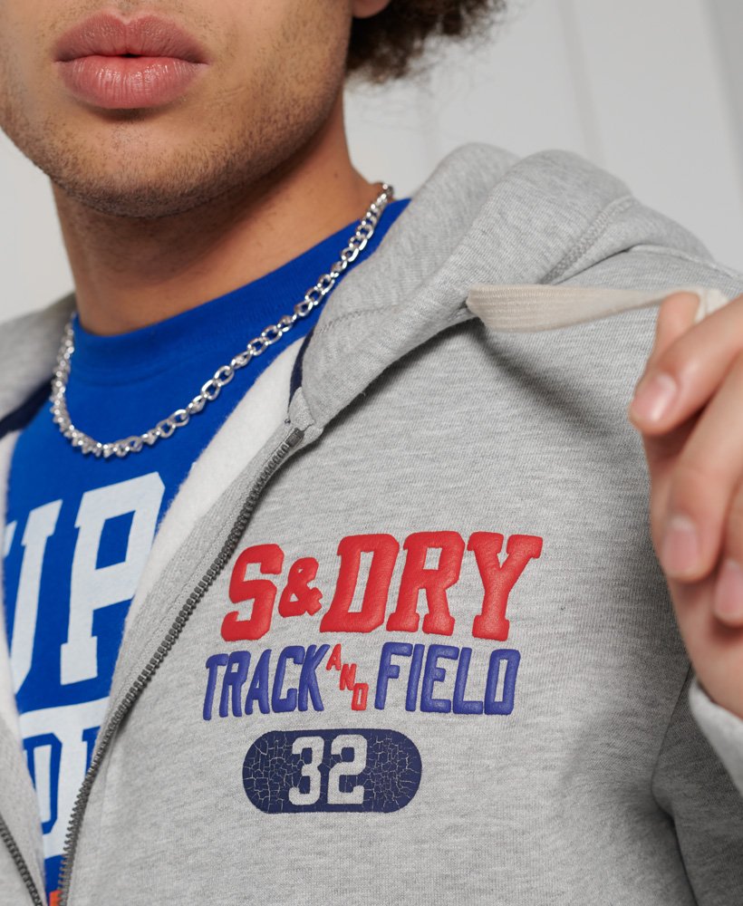 mens Track & Field Graphic Zip Hoodie in Pumice Stone Marl