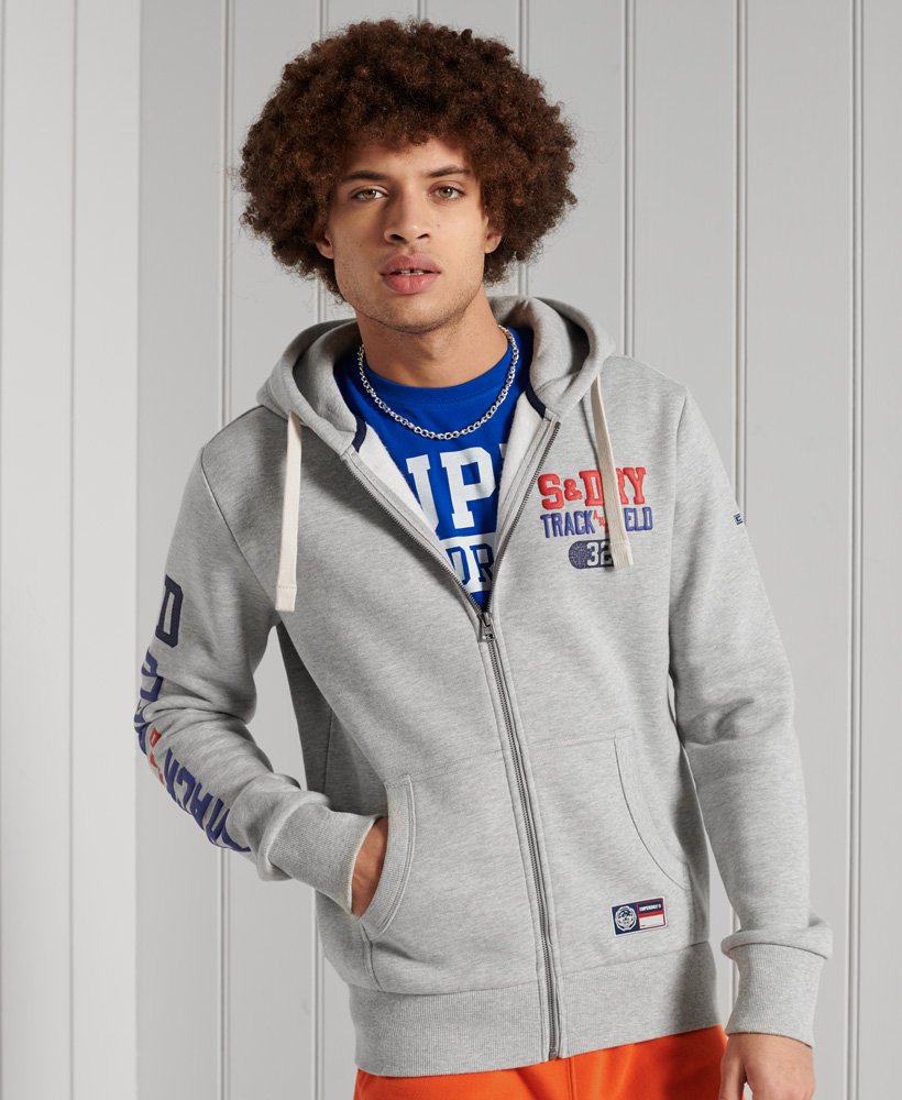 mens Track & Field Graphic Zip Hoodie in Pumice Stone Marl