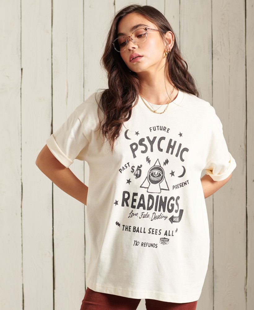 womens Workwear Graphic Oversized T-Shirt in Oyster | Superdry US