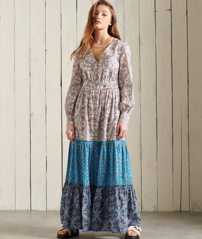 superdry boho maxi dress Luxury Champagne Beaded Ruffled Prom Dress SS552 Champagne / 10 main image 0