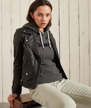 Mujer Sudadera afelpada con capucha y logo Core en jaspeado oscuro