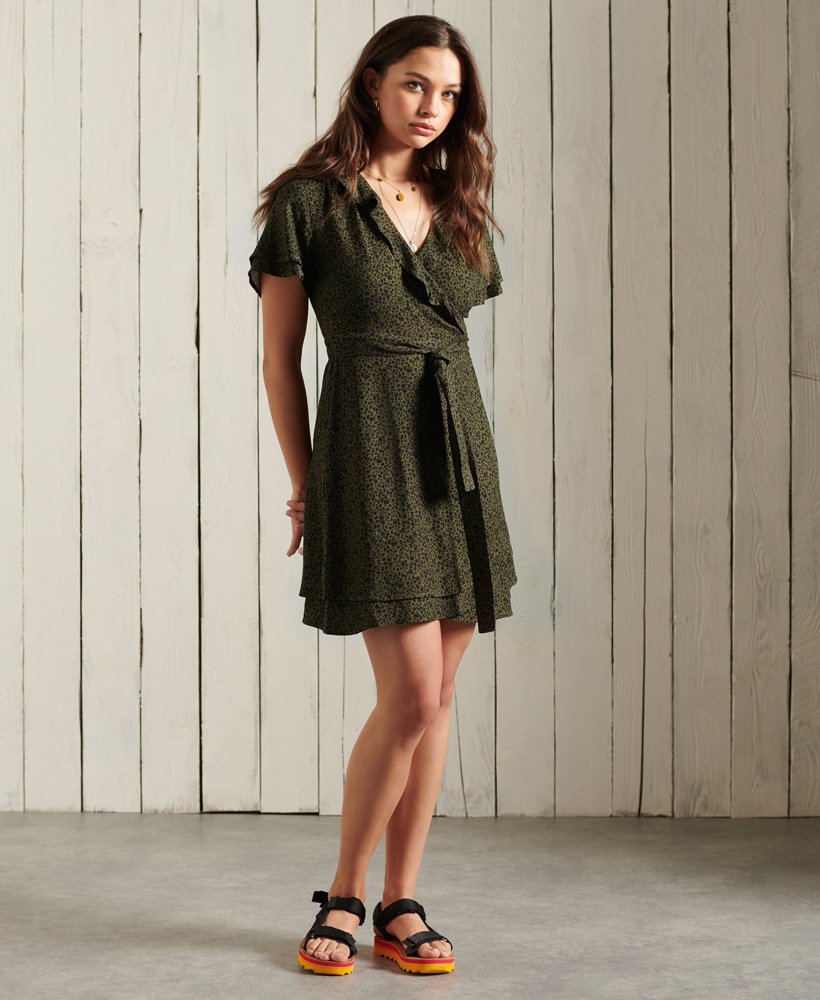 womens Summer Wrap Dress in Dark Olive Leopard | Superdry US