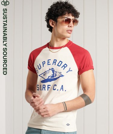 T-shirt in cotone biologico in stile baseball con grafica Cali Surf Image 1