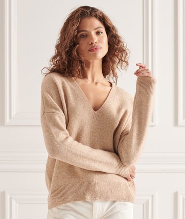 Jersey de punto holgado con cuello de pico Image 1