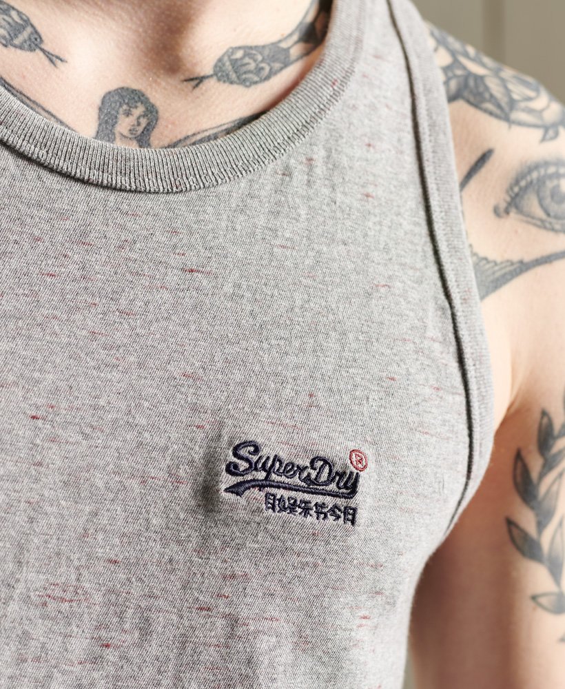 mens Organic Cotton Vintage Embroidery Vest Top in Stone