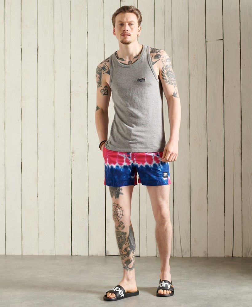 mens Organic Cotton Vintage Embroidery Vest Top in Stone
