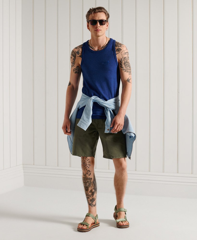mens Organic Cotton Vintage Embroidery Vest Top in Vivid