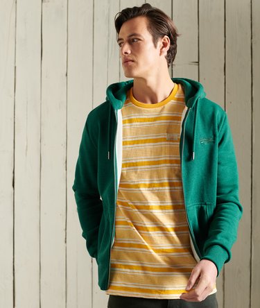 mens Orange Label Classic Zip Hoodie in Forest Green Marl